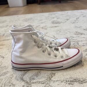 Converse White High-Top Sneakers with Red Stripe